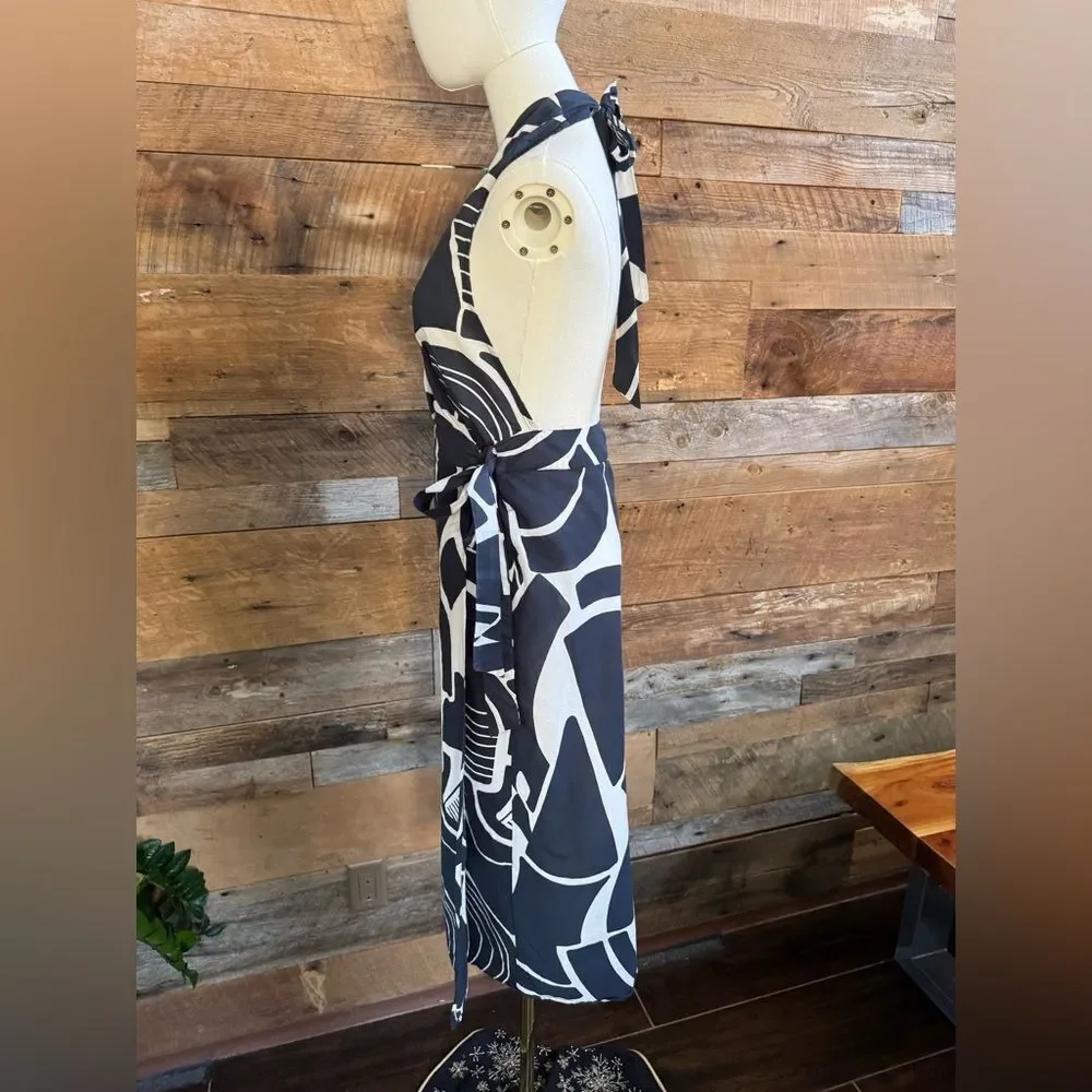 Zara The Nicole Abstract Geometric Print Halter Wrap Midi Dress Size Small NWOT